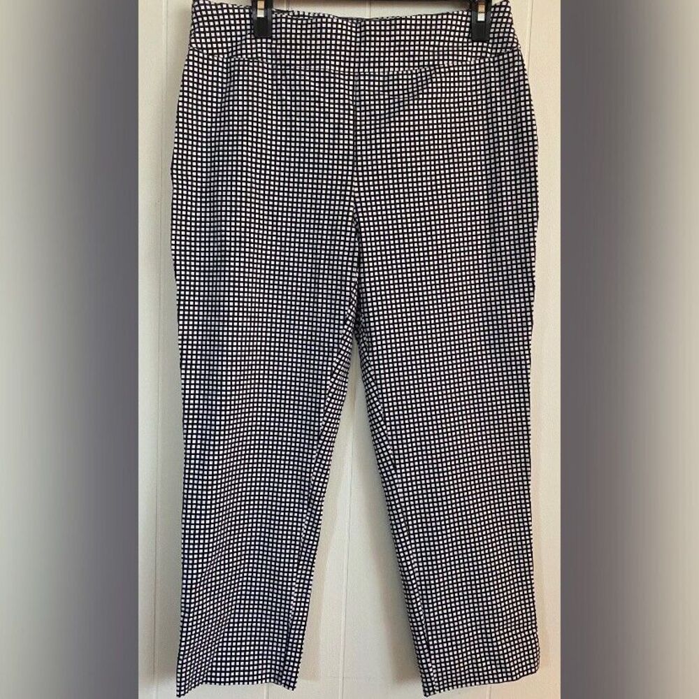 Chico’s Pants Women’s Medium Black White Checked Cropped Stretch Preppy